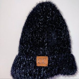 Black fuzzy beanie